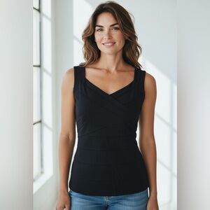 White House Black Market Black Sleeveless tiered Top Sz 8 (fits more like 6) EUC